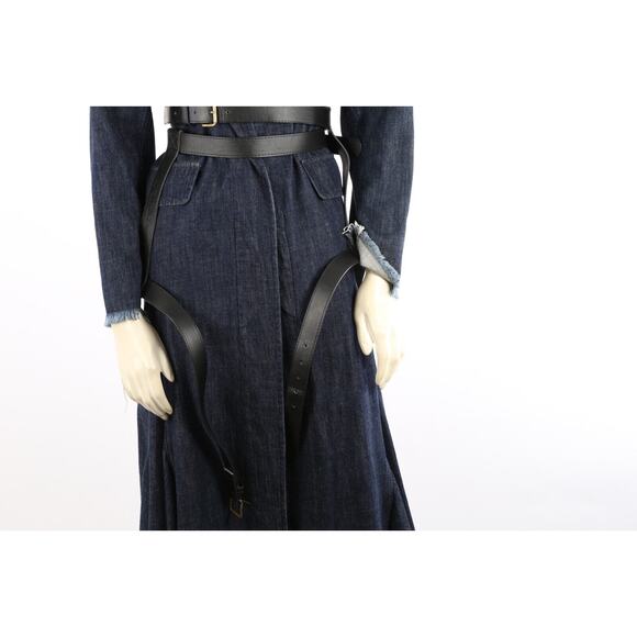 MARQUES ALMEIDA Navy Denim Collared Belted Long Trench Coat Size XS - Picture 8 of 16